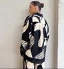 Etniska kläder Kvinnor Digitaltryck 2 -stycken Set Chic Lapel Långärmad blus Top Loose Straight Leg Pants Passar Fashion Streetwear Outfits