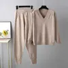 Women's Two Piece Pants 2023 Autumn and Winter Womens V-neck Sweater Two piece Set Fe Knitted Pants SetC240407