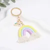 Keychains Lanyards Lovely Wool Rainbow Colorful Glass Ball Unicorn Key Rings Handmade For Women Girls Friendship Gift Handbag Jewelry Q240403