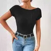 2024 Sommer neu sexy sexy Slim Fit Open Rücken kurz oben, breit gestreiftes kratziges Kurzarm-T-Shirt für Frauen