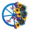 Fleurs décoratives couronne de printemps 15,7 pouces Porte de guirlande de fleurs avec tournesols Decor de papillons pour l'avant