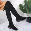 Boots faux mocka för kvinnor koreanskt mode matchar alla elastiska botas mujer snörning över knä svarta zapatos para mujeres