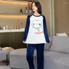 Home Clothing Cartoon Patchwork Farbe 2pcs Pyjamas Anzug Langarm Flanell Grüne Schlaf Set Nachtwäsche Herbst -Pyjamas