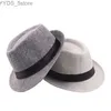 Breda brimhattar hink herr fedora hatt trilby kubansk sol panama kort blommig sommar yq240407