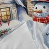 Table Cloth Christmas Snow Scene Cute Snowman Round Tablecloth Waterproof Cover For Xmas Home Family Gatherings Decorations