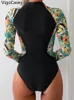 Frauen Badebekleidung Vigocasey 2024 Patchwork Langarm Frauen sexy Push Up One -Tiefe Badeanzug Monokini High Cut Summer Beach Badeanzug