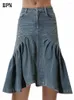 Spódnice bpn vintage fishtail spódnica dla kobiet Patchworka z wysokim paskiem Pockract Pockets Sympling Folds A Line Casual Midi Dress Fabryka