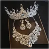 Orecchini Set collana set 3pcs di lussuoso set di collane a corona di strass di strass per le donne fidanzati per feste di gioielleria goccia dropliv dhobe dhobe