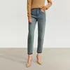 Jeans femminile amii minimalista per donne 2024 pantaloni casual invernali più pile spesse pantaloni a piede stretto di denim spesso 12324105