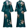 Домашняя одежда цветочные печатные кимоно халат женская искусственная шелковая ванная комната весна и осенью свободного домашнего платья лаундж пижамы с половиной рукава pajamasl2403