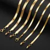 Rostfritt stål Flat Snake Chain -halsband bleknar aldrig 18K REAL GULDpläterad Herringbone Choker Halsband för kvinnor Herr Golden Swimming Jewelry Gift 3 4 5mm 18 20 22 tum