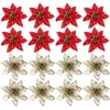 Flores decorativas 24 brillo navideño Poinsettia Picks artificiales Tallos adornos de árboles para coronas de bricolaje guirnalda