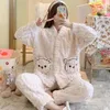 Home Clothing Women Neck Women Casual Nightwear Sleep Zestaw Intyment bielizny koralowca polar piżamy krótka jesienna piżama garnitur