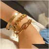 Pulseira feminina mtilayer pulseira de metal conjunto de ouro pesado cor de cobre Cristal Women Women Bijoux Jewelry Drop Delivery Bracelets Dhvvl