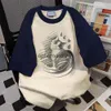 T-shirt femminile American Cat Stampa T-shirt a maniche corte per donne 2024 Nuovo stile estivo in stile estivo Coppia coreana a mezza maniche Y2K Tops H240407