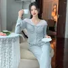 Abbigliamento da casa Princess Style Wear Women Cotone Nightwear Wort-Neck Lace Pigias Set Sleepwear Sleep Weef Female Pigna primavera Summer Loungewear