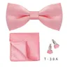 Bow Ties Bow set 3-piece solid color mens bow pocket square shirt cufflinks necklace bow business wedding decoration tieC240407