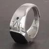 Klusterringar solida 925 sterling silver vintage punk enkla pojkar ring med naturlig svart onyx fyrkantig sten snidmönster smycken