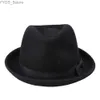 Cappelli larghi secchio classico classico da uomo Sinatra Mens Black Felf Feelt Trilby Fedora HAT Short Dad - taglia 58 cm YQ240407