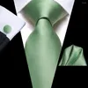 Bow Ties Green Solid Silk Wedding Time For Men Handky Couffe Link Mens Coltie Set Fashion Designer Business Party Drop-Tie