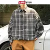 Camicie casual maschile da uomo Shirt a quadri vintage 2024 Man Streetwear Spessi camicette di moda a maniche lunghe nere