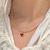 Kedjor Anenjery Red Zircon Shine Heart Shaped Pendant Necklace For Women Fashion Y2K Design CLAVICLE CHAIN ​​Girls Birthday Presents