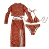 Robes de travail Bikini Jupe Sets Four pièces Femmes Overifits Mesh Voir à travers la robe Ensemble Bikinis Bikinis pour les femmes Semy