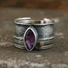 Bröllopsringar Bohemian Etnisk stil Horse Eye Purple Stone Ring for Women Elegant Bride Engagement Made Old Vintage smycken gåvor
