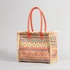 Women Canvas Handbag Ethnic Style Tote Bag Retro Shoulder Bag with Tassels Summer Beach Bag Bohemian Top Handle Bag designer large floral Geometric printed shopping