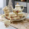 Teaware Sets European Light Luxury Rose Tea Handgeschilderde gouden huishouden Keramische beker Set Woonkamer High-End Gift Coffee Pot