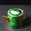 Teaware Sets Green And Gold Trim Bone China Nordic Teapot Set Ceramic Coffee Cup 15pcs Coffeeware With Saucer Milk Pot Giftbox