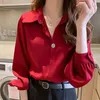 Button Up Spring White Office Outfits Clothes Formal Long Sleeve Satin Womens Shirt Blouse Wear To Work Silk Tops for Women S 240407