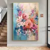 Abstract Pink Flower Oil Painting su tela arte da parete grande 100% arte floreale testurizzata a mano pittura personalizzata decorazione del soggiorno minimalista