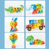 3D Träpussel Handgrepp Brädor Cartoon Animals Puzzle Jigsaw Game Forchildren Early Learning Kids Pedagogiska leksaker