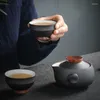 TeAware Setleri Seramik Seyahat Çay Seti Bir Pot İki Bardak Taşınabilir Açık Makineler Kupası Bütün Hediye Kutusu