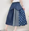 Юбки Harajuku модная джинсовая джинсовая ткань Длинные женщины весна осень японского стиля цветочного полоса