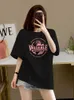 Donkergrijs high-end dames pure katoenen korte mouwen T-shirt dames 2024 zomer nieuwe losse Europese stijl grote top trend