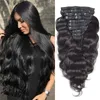 Długi falisty klip we włosach naturalny czarny dziewiczy brazylijskie ludzkie włosy do włosów fala fali Ins Hair 8pcs 120G Produkty włosów