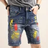 Herren Shorts Zweiter Platz roter Männer mit mittlerer Kalfhosen Mode gedruckte Hosen Schlanker Fit Cotton Elastic Shorts Herren Wasserzeichen Denim Denim