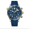 Nuovo marchio Top Omegx 44 mm Sea Master Mens Watch Multifunctional Chronograf