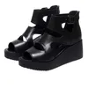 Sandals High Quality Soft Leather PU Heel Platform Sandal Boot Wedge Peep Toe Women's Shoes Hollow Roman 2024