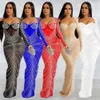 Fashion Women's Hot Diamond Mesh Perspective Sleeve Long Robe F4798 Dongdumaoyi