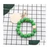 Keychains Lanyards Trendy Design Disc Wristlet Keychain Wooden Beaded Softball Baseball Print Sport Bracelet Key Rings 6 Colors Dro Dhusw