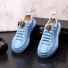 Sapatos casuais de couro genuíno Blue Men White Sneakers Slowers Sloabers Chaussure Homme A6