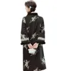 Vêtements ethniques Hiver Style chinois Femmes en daim brodé Cheongsam Robe Litterary Retro Retro Tang Suit Temperament Veste noire