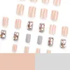 False Nails French Fashion Shining Crystal Long Square Nail Tips Full Cover Silver Cat Eye Press On DIY