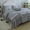 Ensembles de literie coréenne en coton sergé ensemble Grand Lotus Leaf Grey Bedpread Broidered Lace Bowknot Luxury Princess Quilt Cover HM-15S