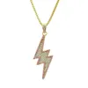 Hip Hop Rimestones pavés Bling Iced Out Lightning Pendentid Collier For Men Rappen Jewelry Gold Silver Color Drop 240407