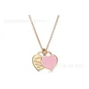 Designer Brand Classic Tiffays Pure Silver Plated Gold Dropping Enamel Love Pendant Heart shaped Necklace Double Collar Chain