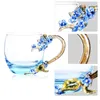 Wine Glasses Enamel Coffee Flower Tea Cup Mug 3D Rose Butterfly Glass Cups Bring Spoon Set And Cold Drinks Wedding Gift